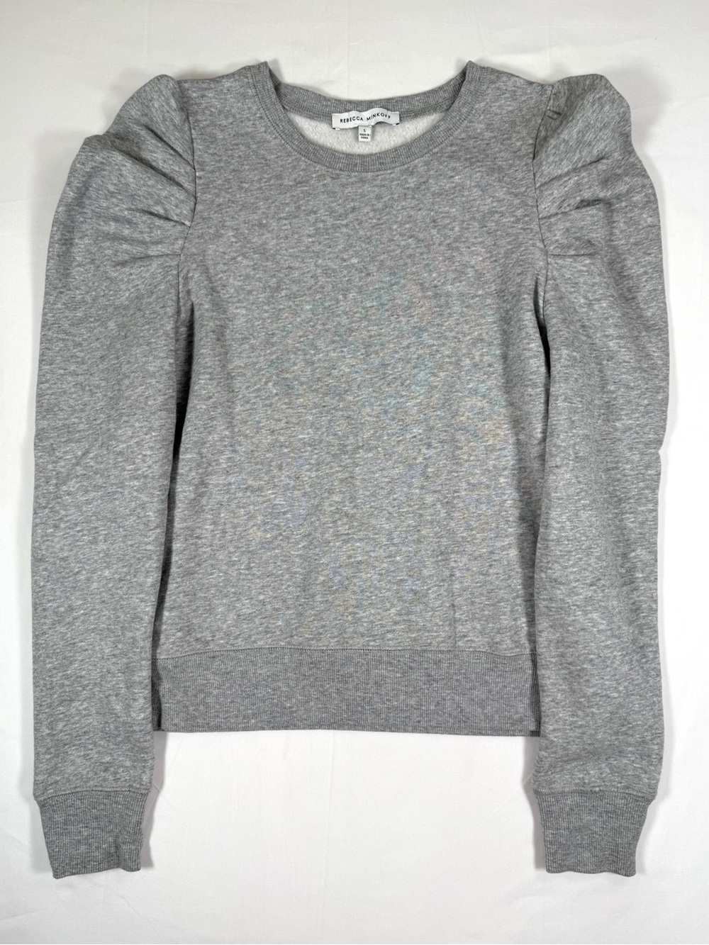 REBECCA MINKOFF Women’s Gray Puff Sleeve Crewneck Sweatshirt Size S Designer